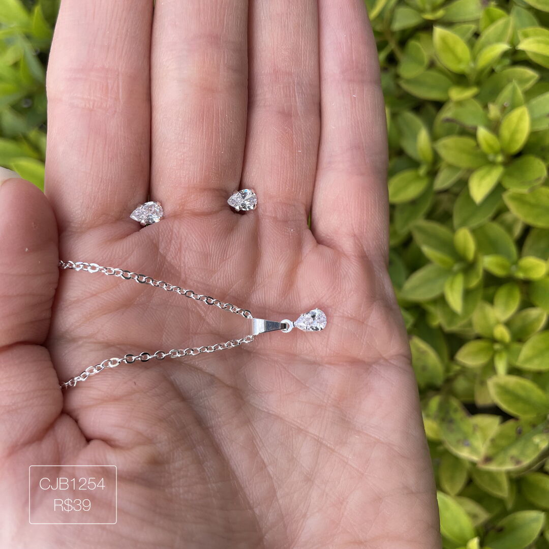 Cojunto de Ponto de Luz Gota Cristal Prateada